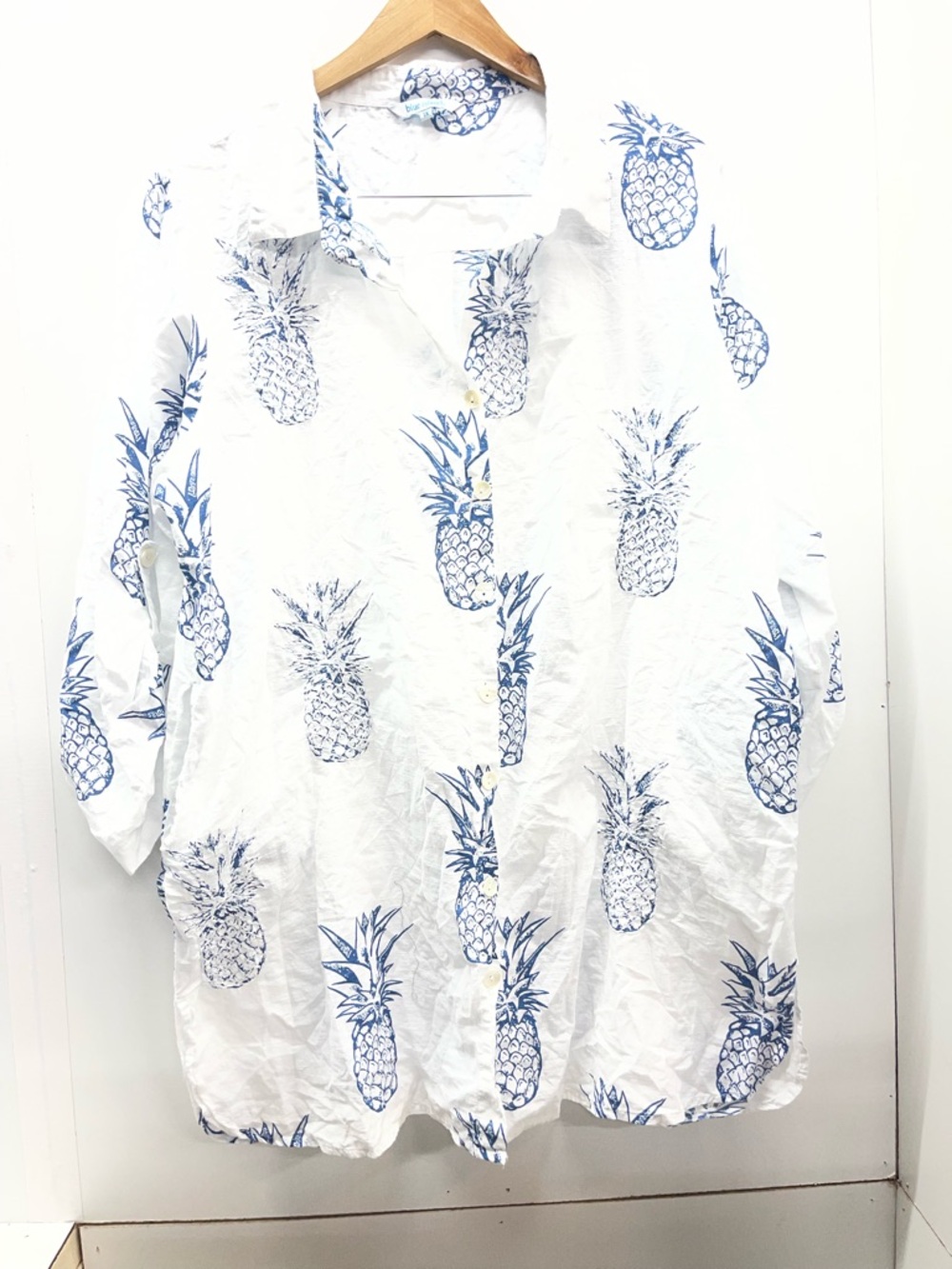 blue island White Pineapple Embroidered Swim Coverup plus size